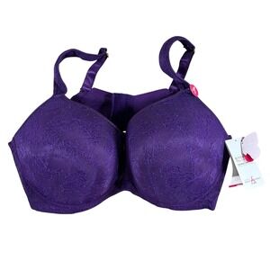 Ashley Stewart Butterfly Full Coverage Bra Purple Lace Underwire Size 40DD New